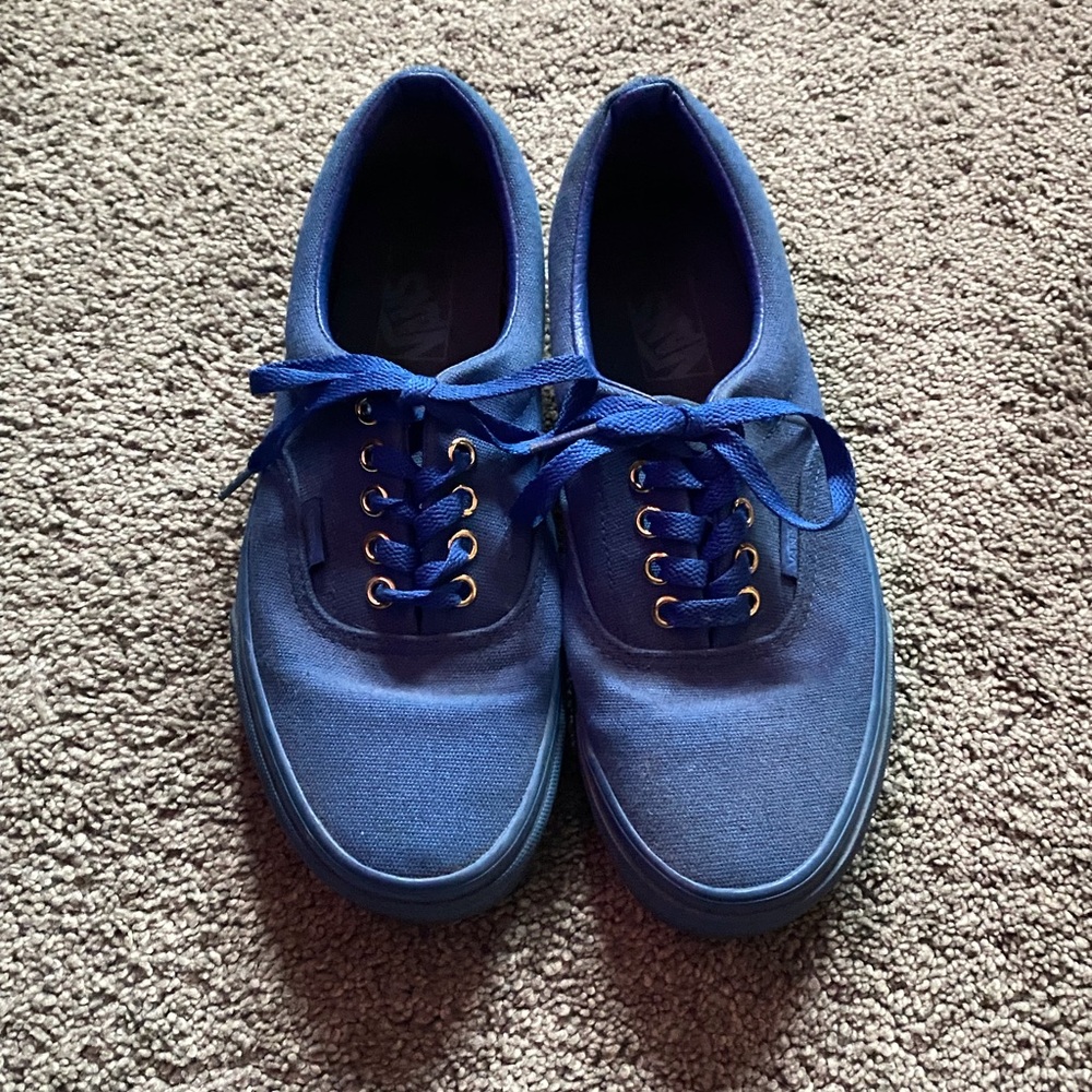 Blue on blue canvas vans